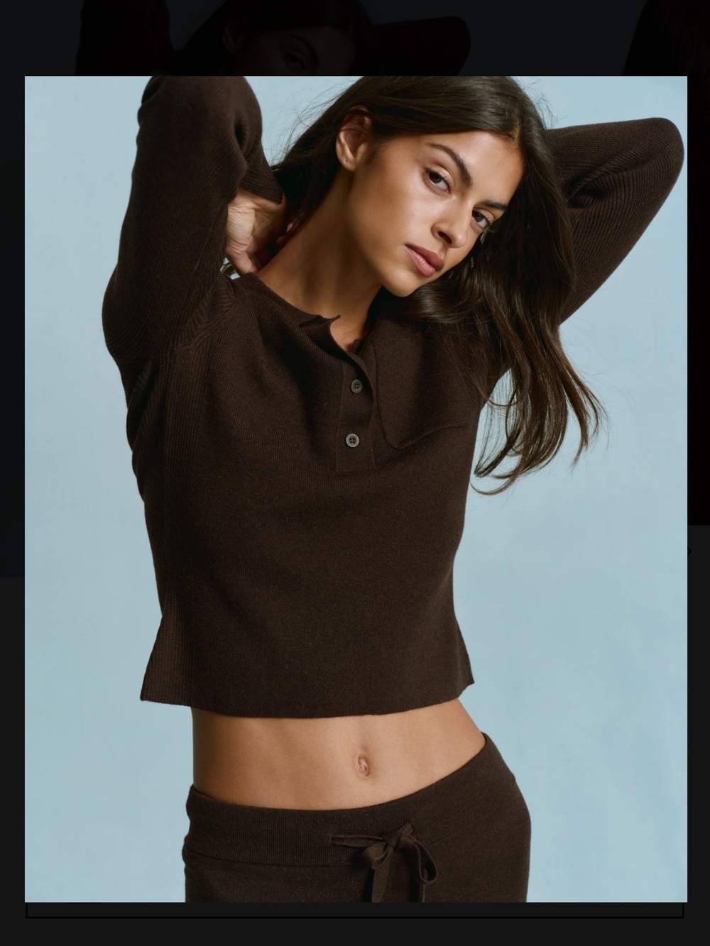 Adanola Knit Long Sleeve Button Up Top - Coffee Bean